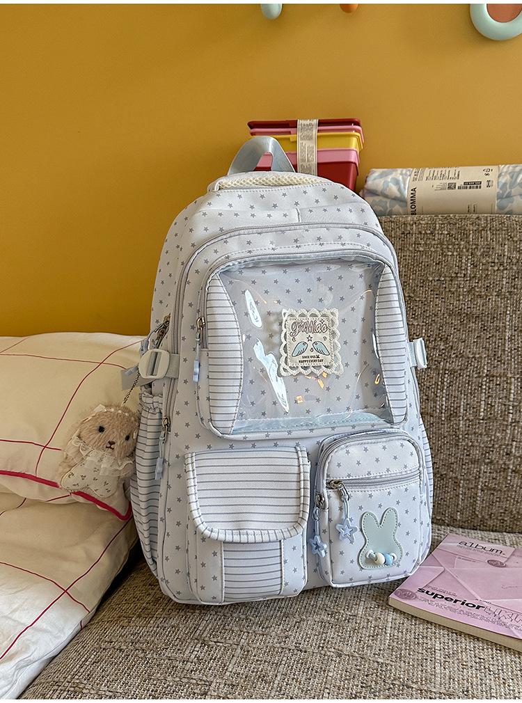Schoolbag New Girl Style Backpack Transparent Compartment Large Capacity Student Schoolbag Cute Female Lightweight Travel Handbag