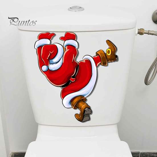 Creative Toilet Seat Clings Christmas Sticker, Funny Santa Claus Decal, Waterproof Home Decorations PVC Holiday Bathroom Wall Decor for Party