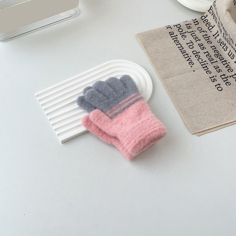 

Утолщенные детские перчатки, ветрозащитные варежки с закрытыми пальцами, новые вязаные термоперчатки розовый