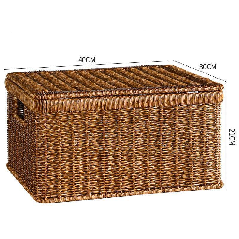Nordic Style Rattan-Look Woven Storage Box with Lid for Bedroom and Household Organization.