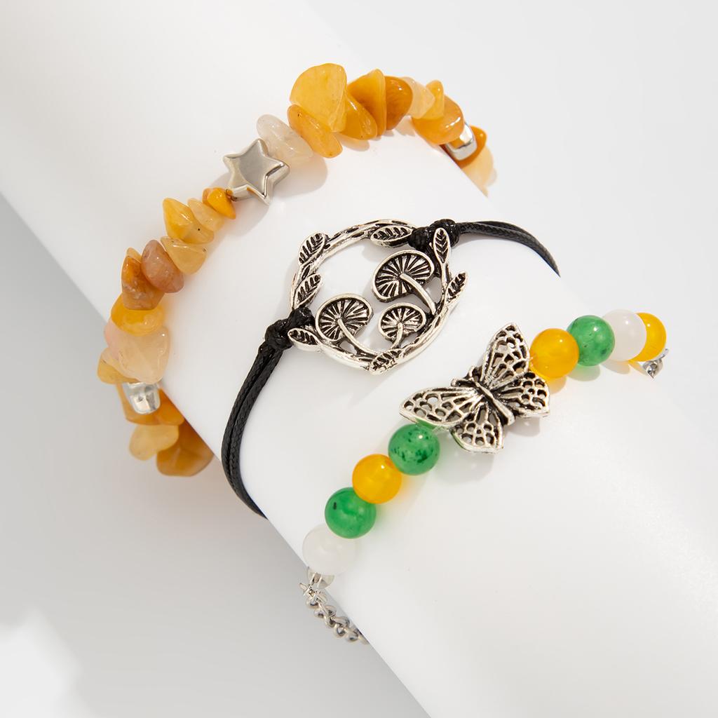 Boho Bransoletka z Kamiennych Koralików Słońce dla Kobiet Biżuteria Wakacyjna Prezent Spiralny Design Motyl Wielowarstwowa Zawieszka Gwiazda Etniczny Styl Bransoletka Tkana Bransoletka