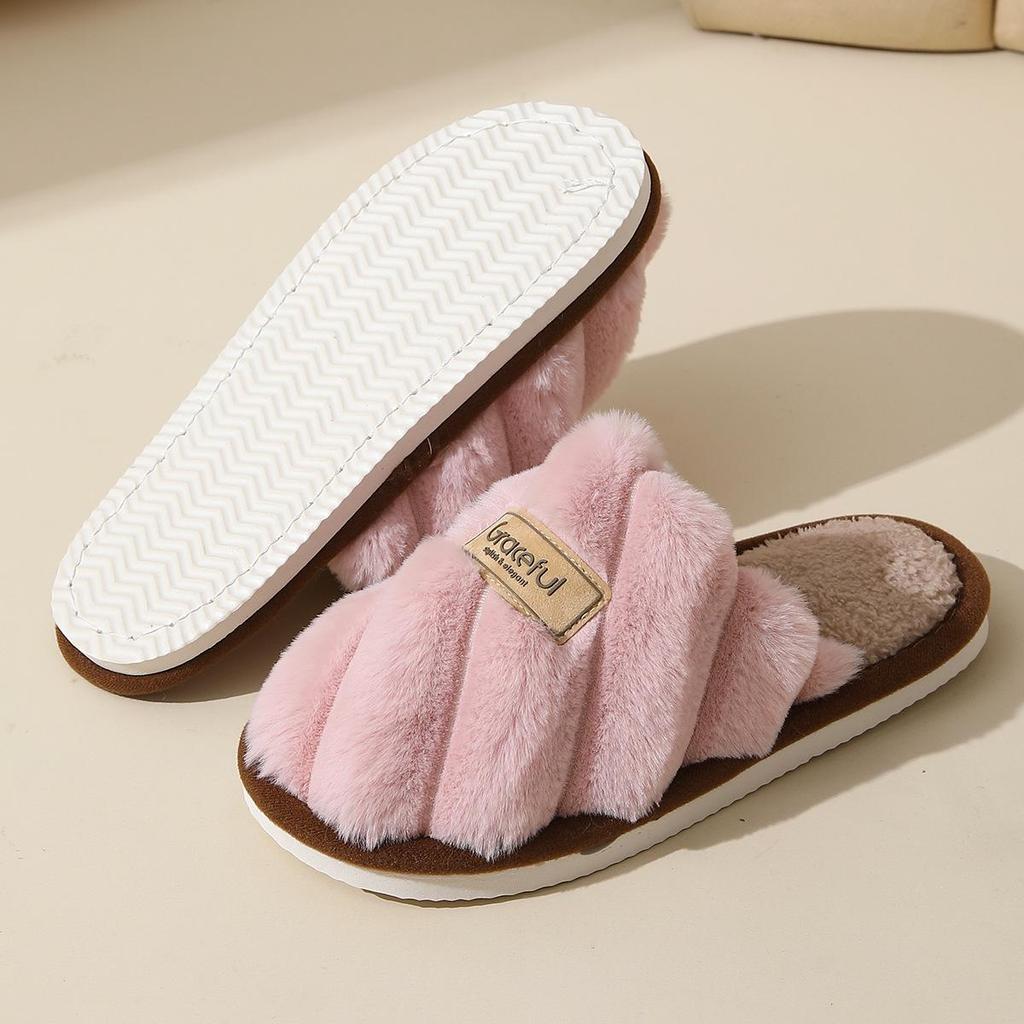 Women's Fuzzy Fluffy Indoor Slippers - Non-Slip, Thick-Soled, Autumn/Winter Warm Cotton