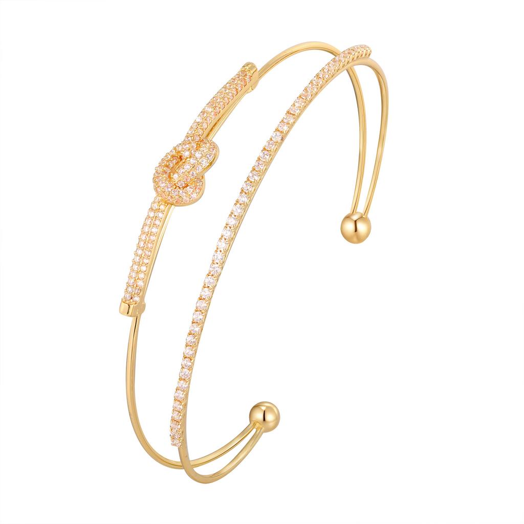 Vnox Shine Double Cuff Bracelet For Women Girls, Gold Color Thin Knot Simple Bangles, Stylish Jewelry Easy Wear