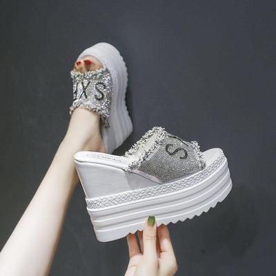 High Heels Rhinestone Crystals High Heels Leisure Summer Wedges Sandals Women Shoes Women Platform Mules Slipper