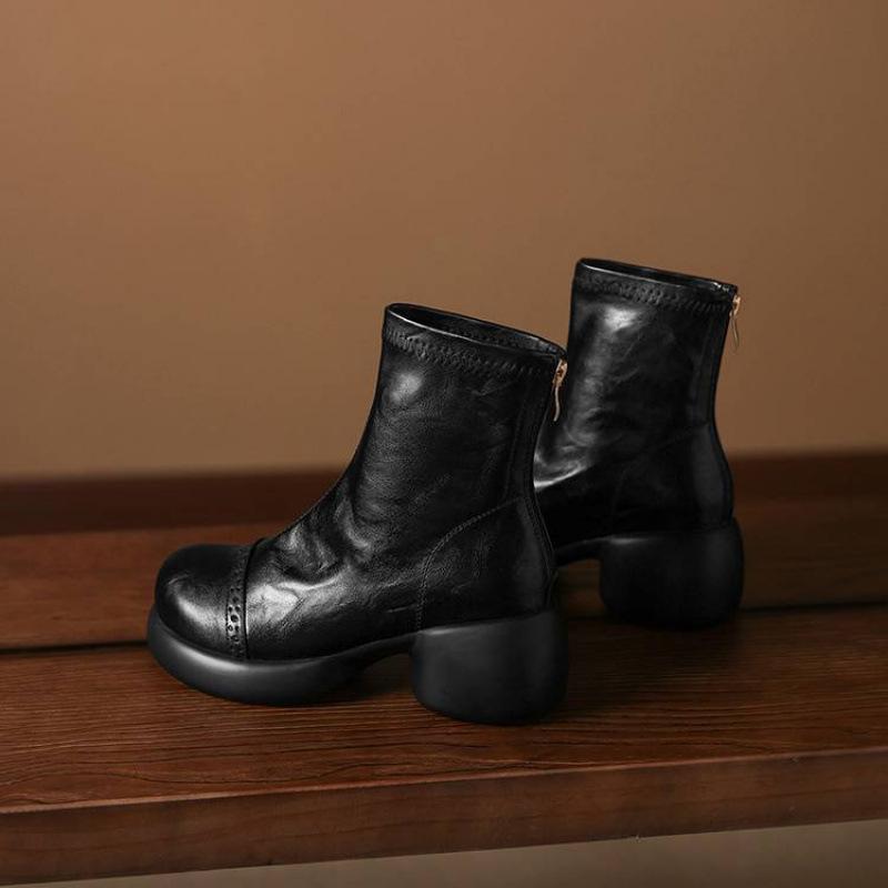 Neue Damenmode-Stiefel mit runder Spitze, dicker Sohle und Übergröße, bequeme und rutschfeste Damenstiefel mit hohem Absatz und Reißverschluss hinten, runde Spitze, Blockabsätze.