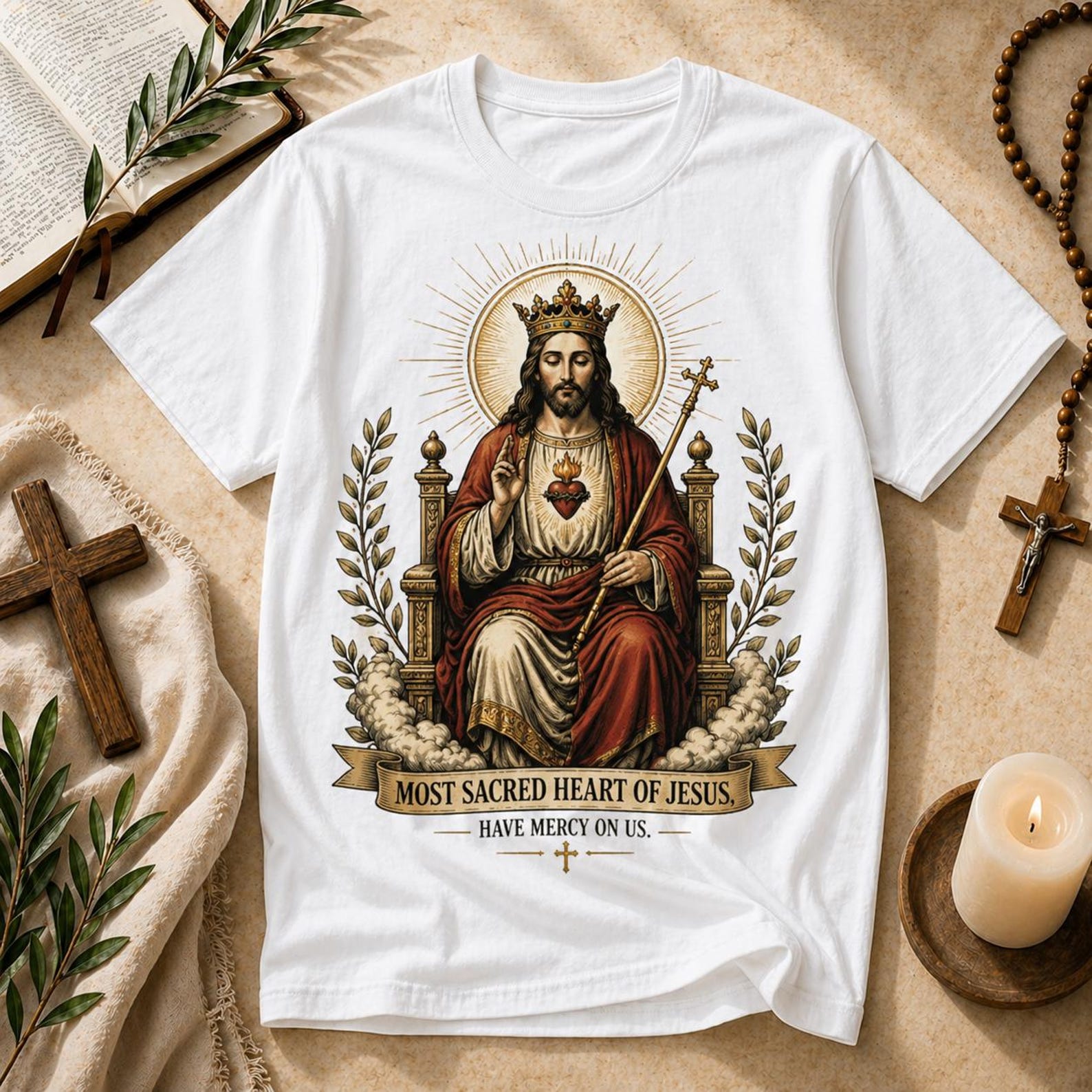 Sacred Heart of Jesus T-Shirt – Vintage Christ the King Religious Tee M