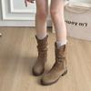 2026 autumn new French platform stacking boots medium boots women's shoes thick heel folds with skirt short Martin boots