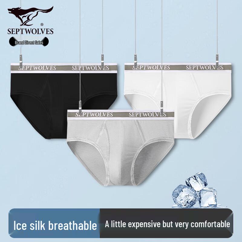 Qipilang Men's Ice Silk Breathable Seamless Mid-Waist Briefs