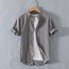 New Stand-up Collar Short-sleeved Cotton and Linen Shirt Men's Fresh Solid Color Loose Shirt