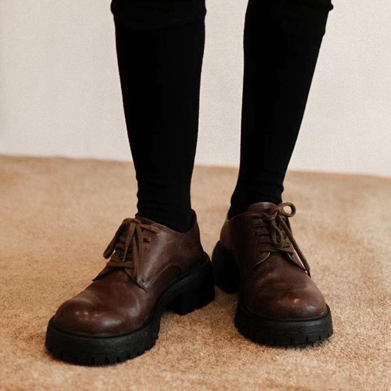 Fashion Retro Lace-up Thick Bottom Heighten Loafers Women 2025 Fashion New Brown Designer Shoes Comfortable Round Toe Zapatos De Mujer