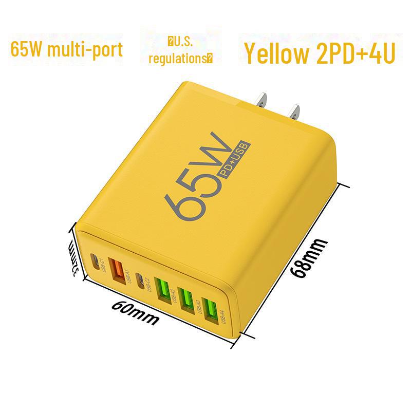 65W Fast Charging Charger 2PD + 4USB Multi-port for Huawei & Apple, EU/US/UK Standards