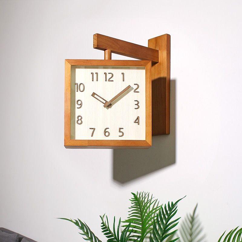 Massivholz Wandmontierte Zweiseitige Uhr Wohnzimmer Dekoration Einfache Haus Stille Wandmontierte Eckwanduhr ZE209