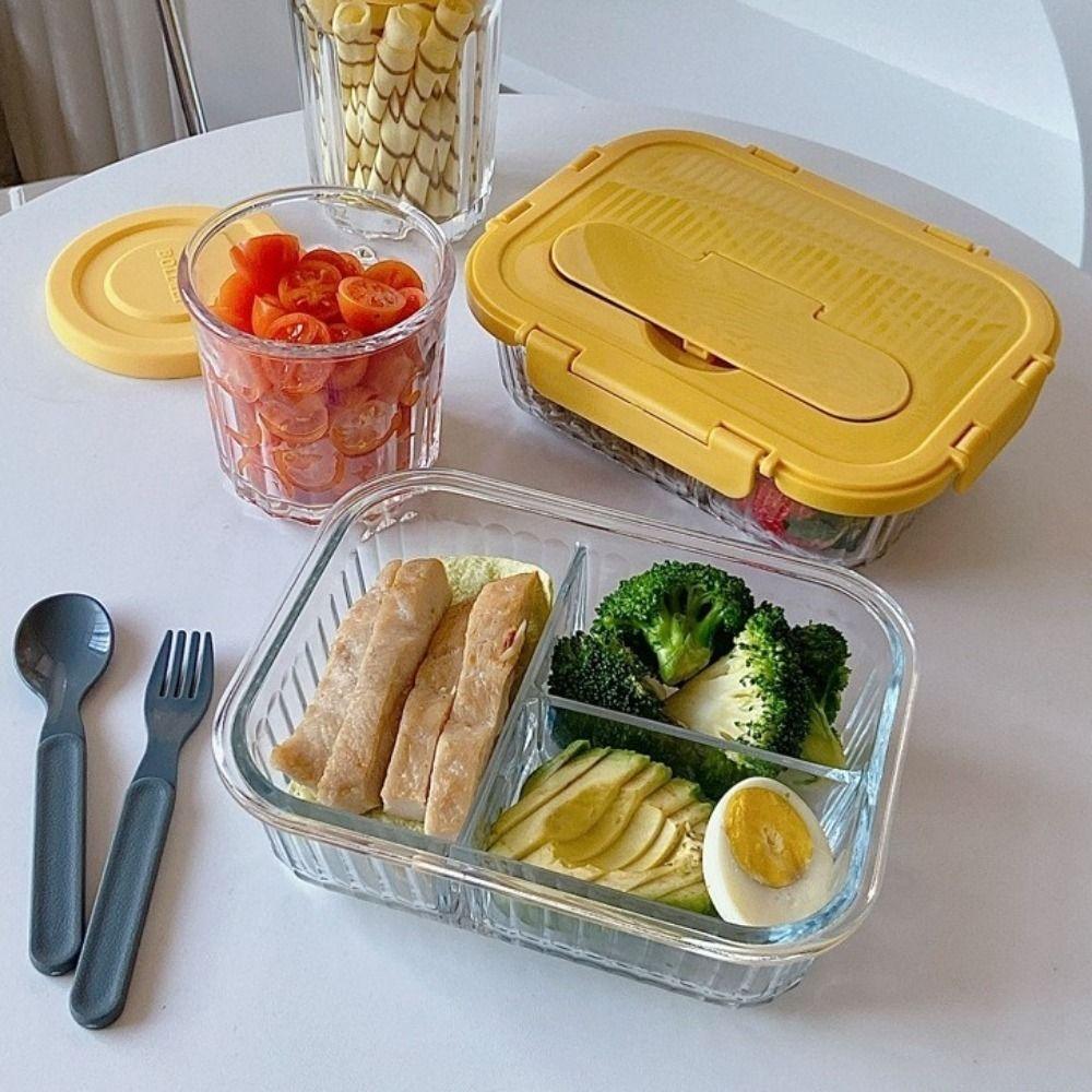 Large Capacity Glass Lunch Box Sealed Food Storage Container Vertical Stripe Lunch Box Camping