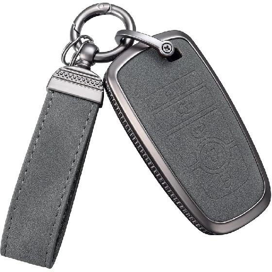 YO&YOYE Compatible With Ford Key Fob Cover With Keychain Leather Key Case Protector (Model3, Grey)