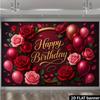 2D Rote Rose Geburtstag Hintergrund mit Weinroten Rosen & Rosa Luftballons