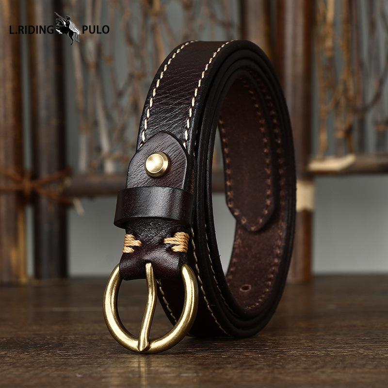 Fashion Retro Trend Decorative Thin Belt Women's Copper Buckle Pure Cowhide Jeans Belt