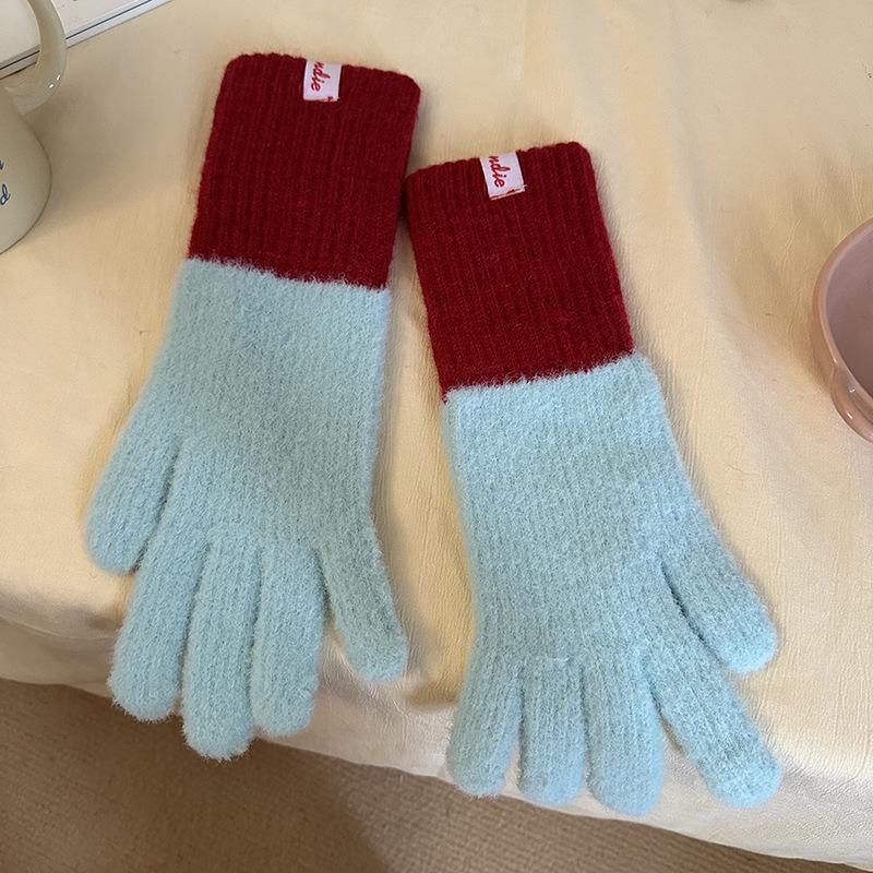 Luochi Knitting Dopamine Color Woolen Gloves: Women's Winter Knitted Touchscreen Cycling Gloves for Cold Protection