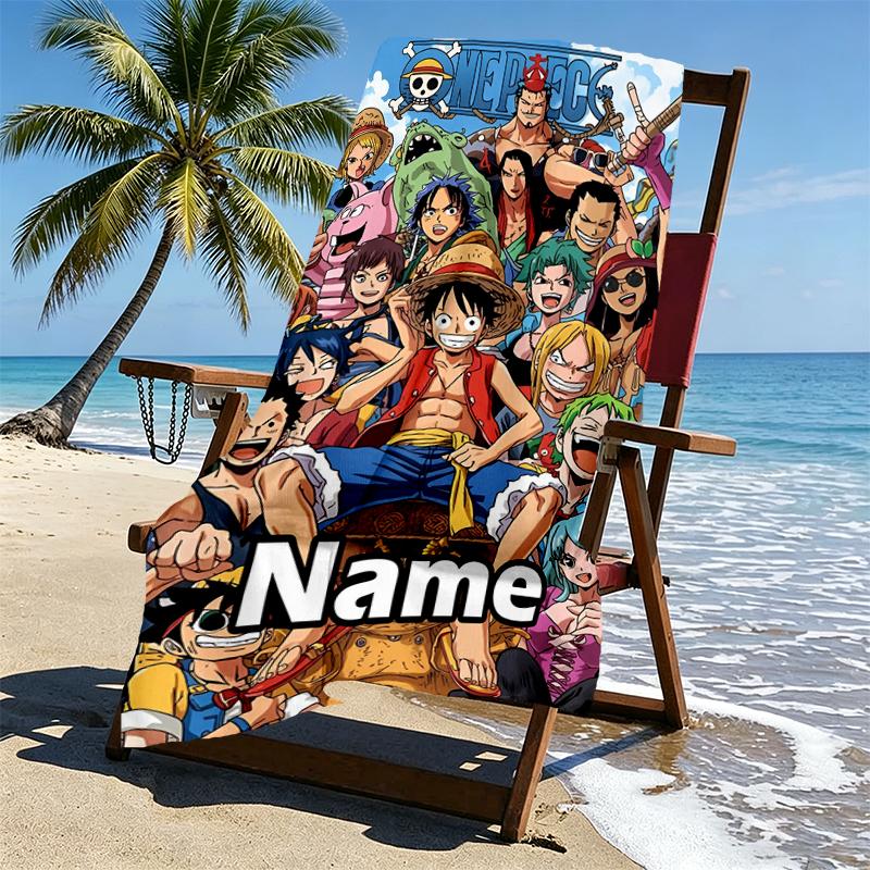 Custom Name Personalized ONE PIECE Print Beach Towel, for Trip Camping Beach Party Home Decor, Birthday Gift for Family & Friends