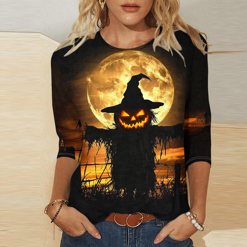 Women's Fashion Print Three-Quarter Sleeve Neck Top