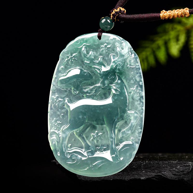 Natural A-Grade Blue Jade Deer Pendant - Auspicious Spirit Design, Unisex Jade Ware