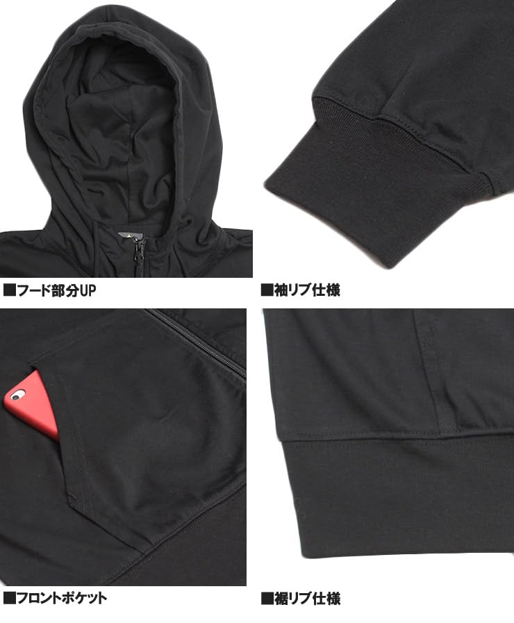 One Colors LOGOS PARK Herren Plus Size Hoodie, Leicht, Logo Stickerei Druck, Reißverschluss Cut and Sew Blouson, Größe 3L, Schwarz (49)