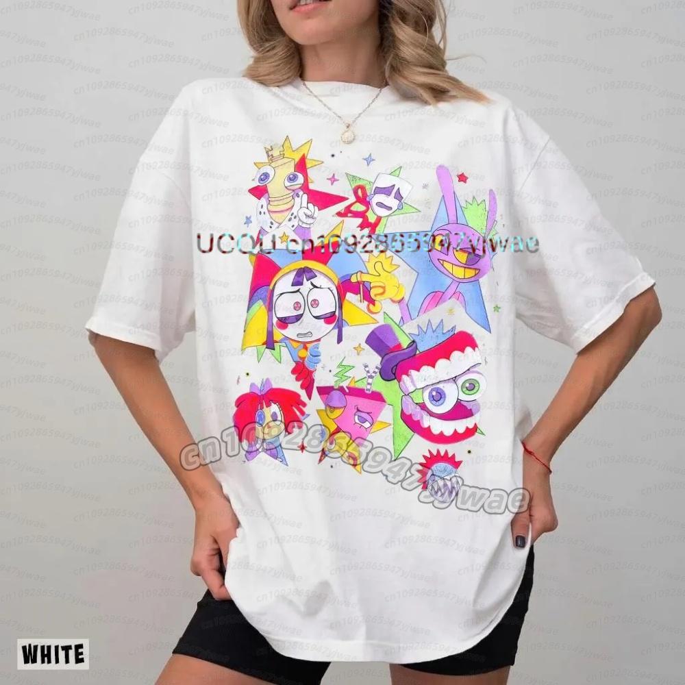 2026 women THE AMAZING DIGITAL CIRCUS Pomni Print Short Sleeve Cartoon Plus Size Cotton children Boy Girl Parent-child T-shirt