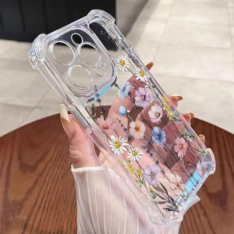 Transparent INS Style Multi Color Real Flower Phone Case For iPhone 17 11 13 12 14 15 16 Pro Max XS XR 15 16 Plus Soft Cover