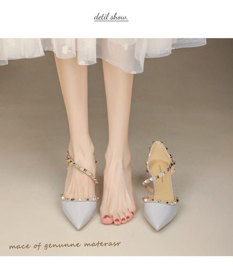 Women's Summer 2025 Studded Peep-Toe Stiletto Heels - Soft Leather, Nude