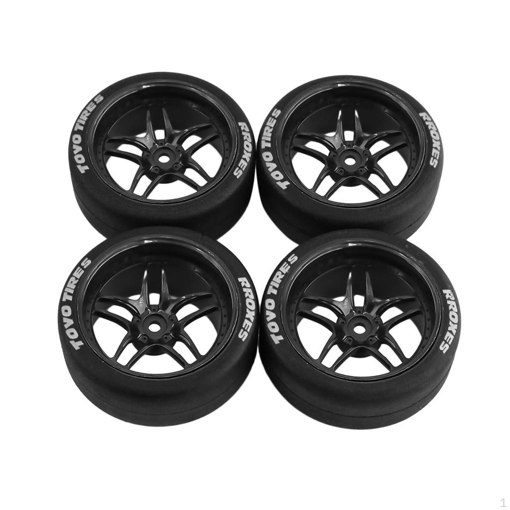 4 Pieces RC Car Rubber Drift Tyre Durable Wear Resist Replacement for TT02 1:10 On Road