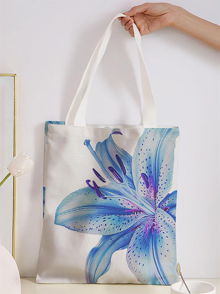 Flower Pattern Printed Casual Handbag, Reusable Able Backpack, Multifunctional Handbag, Canvas Shopping Bag