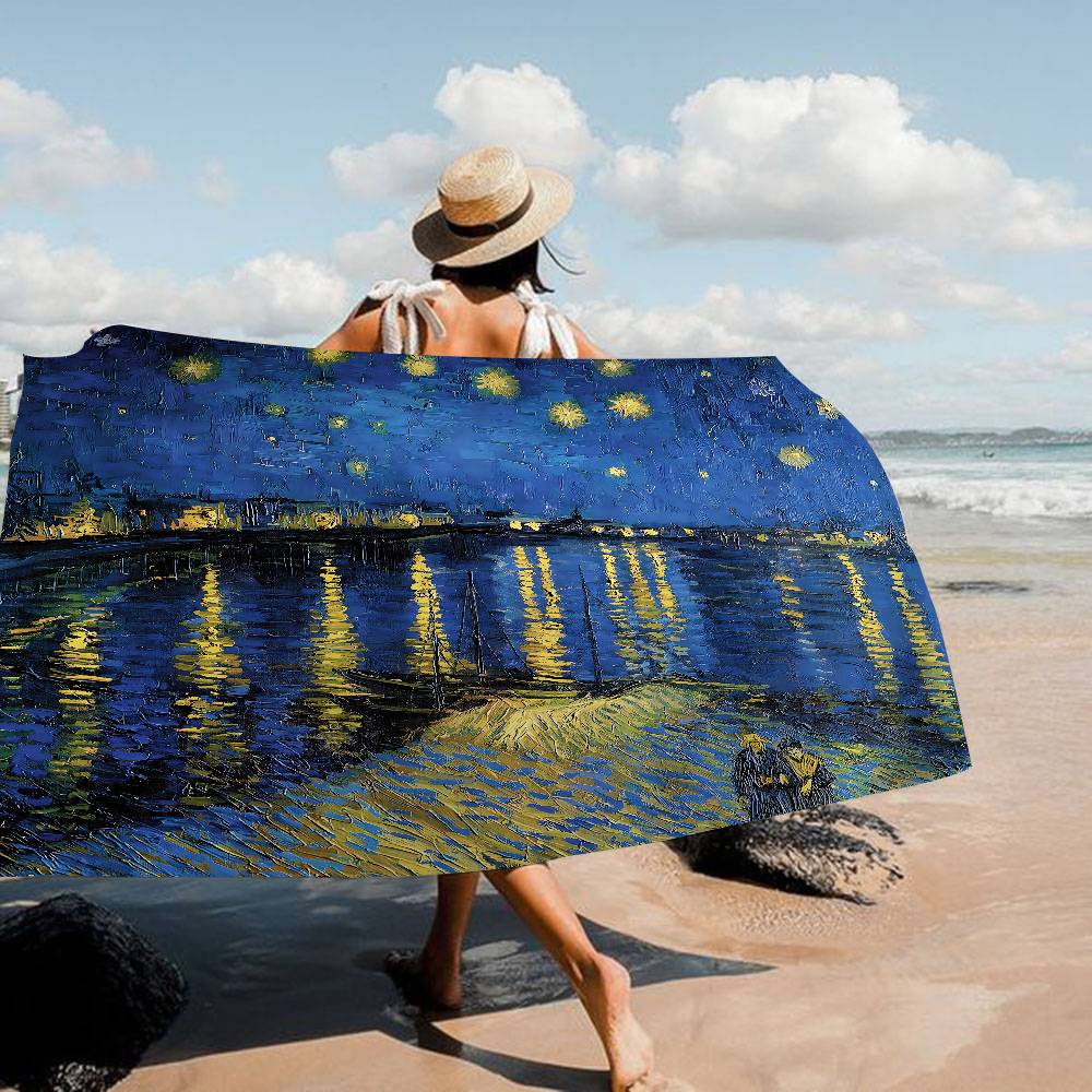 Starry Night Van Gogh Art Anime Beach Swimming Towel Soft Absorbent Washcloth Children's Gifts For Kids Travel Camping Gym