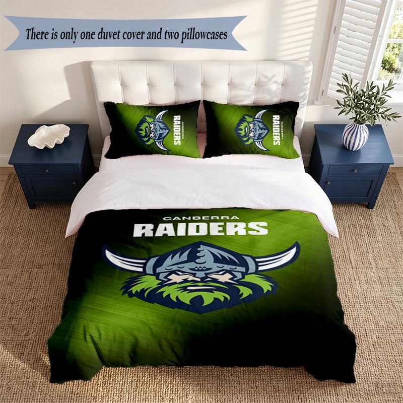 Canberra Raiders 3‑Piece Bedding Set Soft Microfiber Duvet Cover Pillowcases Comfortable Bed Linen for Bedroom Decoration