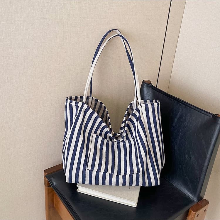 Striped large capacity canvas tote bag women's shoulder bag