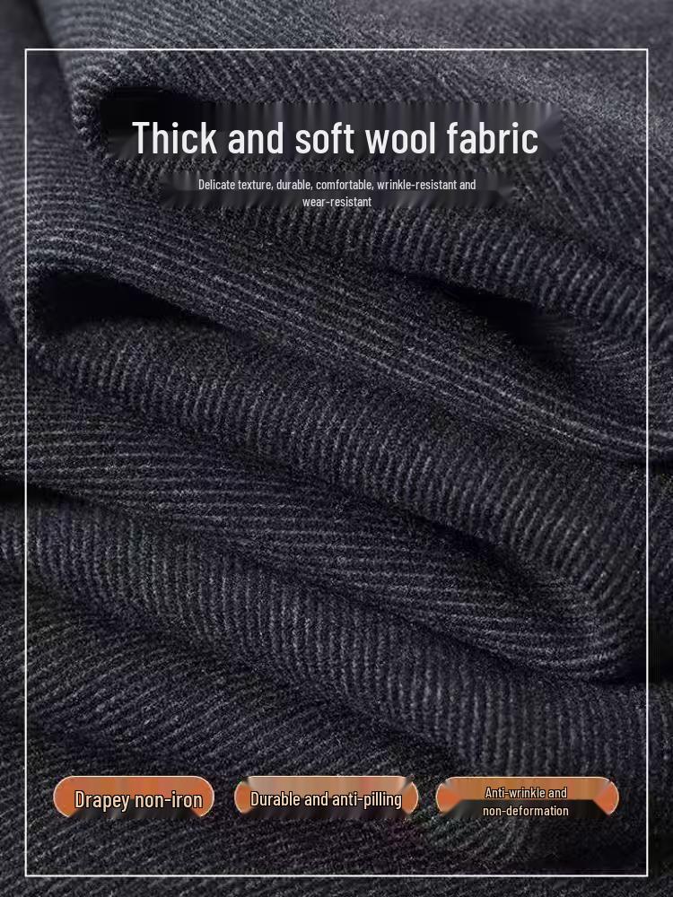 Women's Deep Gray Wool Blend Wide-Leg Pants - Autumn/Winter Drape Loose Casual Thick Long Pants