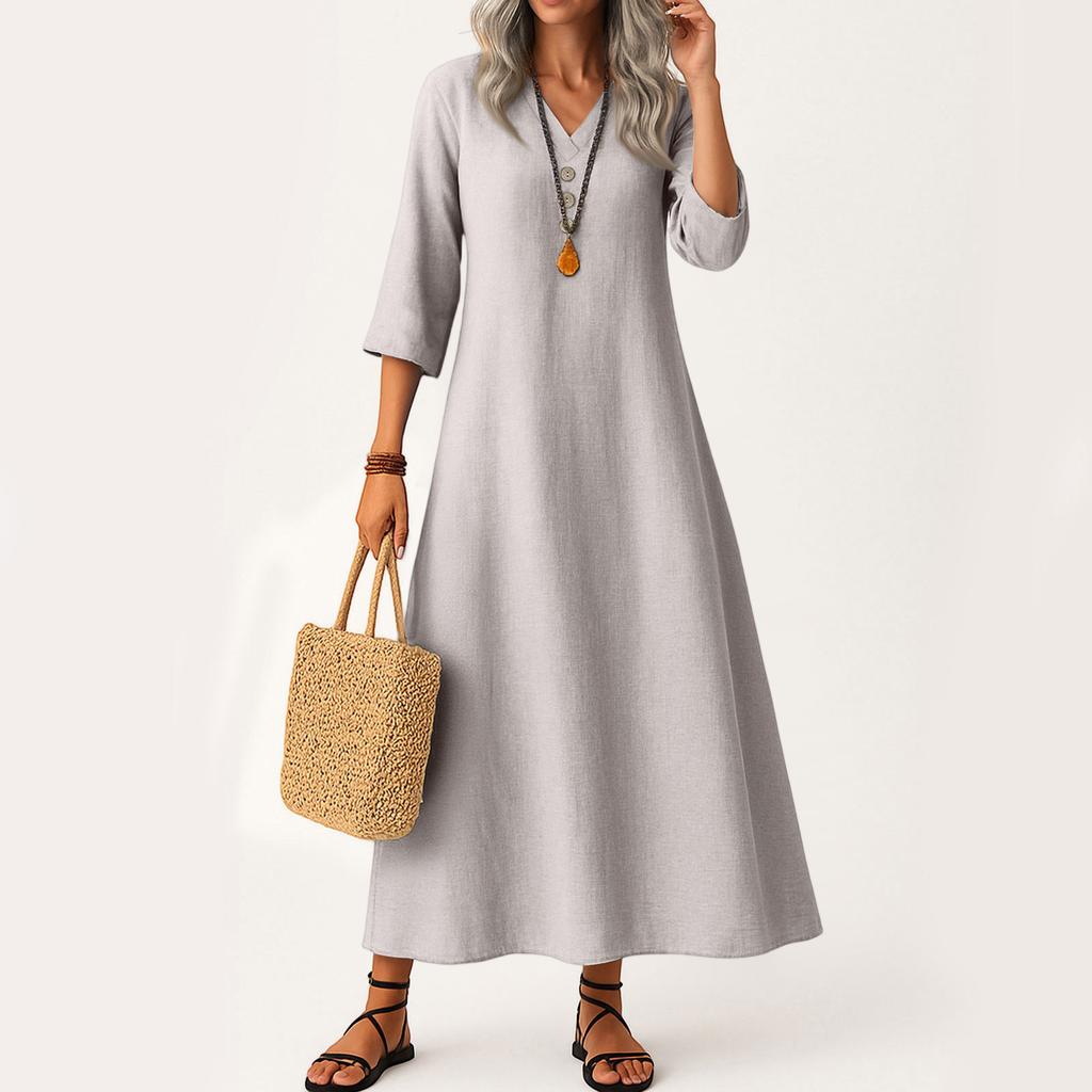 Dress For Women Long Boho Beach Dress Elegant Maxi Dress V-Neck 3/4 Sleeve Dress