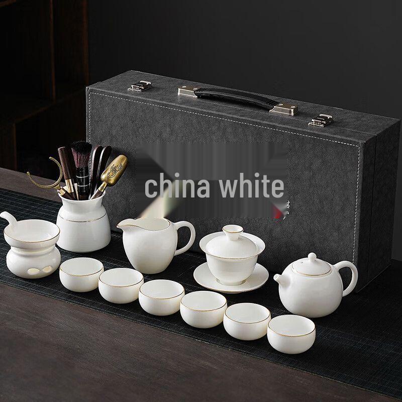 Роскошный фарфоровый чайный набор для кунг-фу из белого нефрита