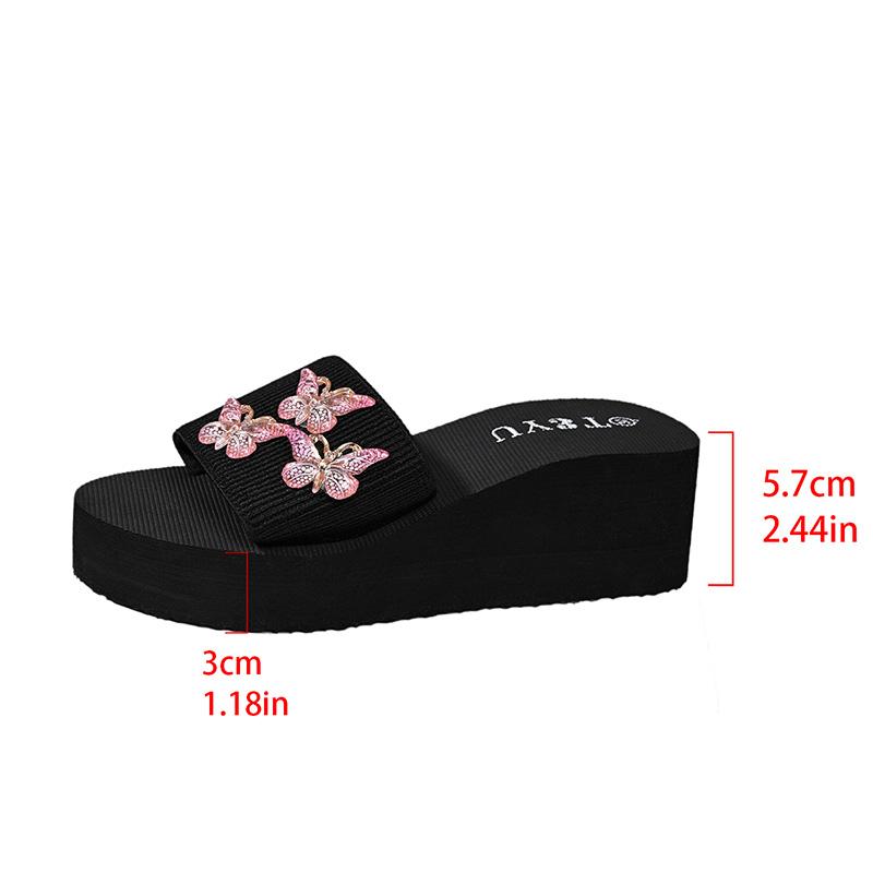 Butterfly Metal Decor Wedges Sandals  Women Thick Sole Non Slip Casual Slippers Woman Summer Plus Size Chunky Platform Slippers