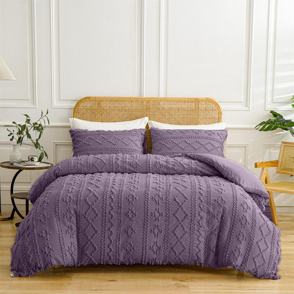 Soft and Warm Solid Color Bohemian Cut Flower Three Piece Set Includes 1 or 2 Pillowcases in Multiple Sizes for Winter Bedding