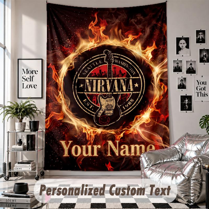 Wall Hanging Tapestry With Custom Name & Text, Nirvana Decorative Tapestry For Bedroom