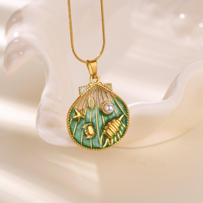 Ocean Series Turtle Starfish Shell Conch Titanium Steel Necklace Oil Drop Pendant Women's Clavicle Chain Summer Beach Accessories