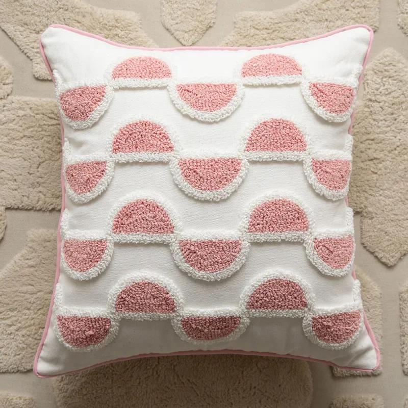 New Tassel Throw Pillow, Living Room Sofa, Modern Pink Wave Dot Pillow, Square Pillow Cover