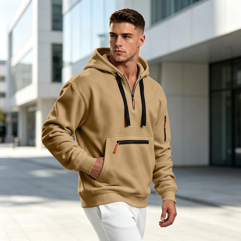 Men's Zip Up Hoodie with Multiple Pockets Casual Athletic Sweatshirt for Spring and Fall