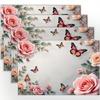 4pcs/6pcs Autumn Elements Thanksgiving Halloween Decorative Linen Placemats, Featuring a 2D Flat Print Design with Rose Butterflies. Gorgeous And