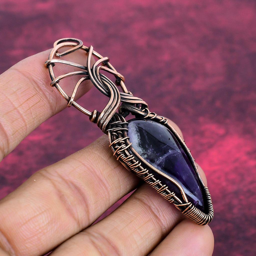 Chevron Amethyst Gemstone Pendant Handmade Pendant Copper Wire Wrapped Jewelry