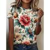 Summer Fashion Women's Beautiful Butterfly Flower Fashion Print Casual Short Sleeved Round Neck T-shirt Regular Top
