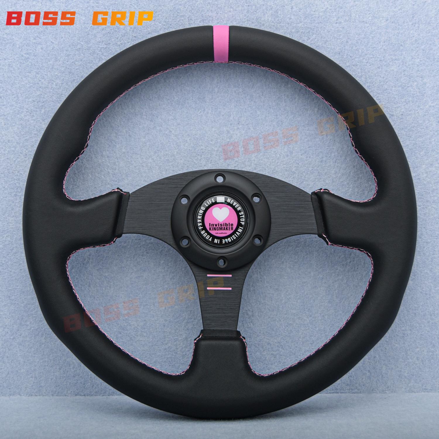 Universal 13inch 330mm Racing Sports Steering Wheel Pink Love Microfiber Leather Steering Wheels