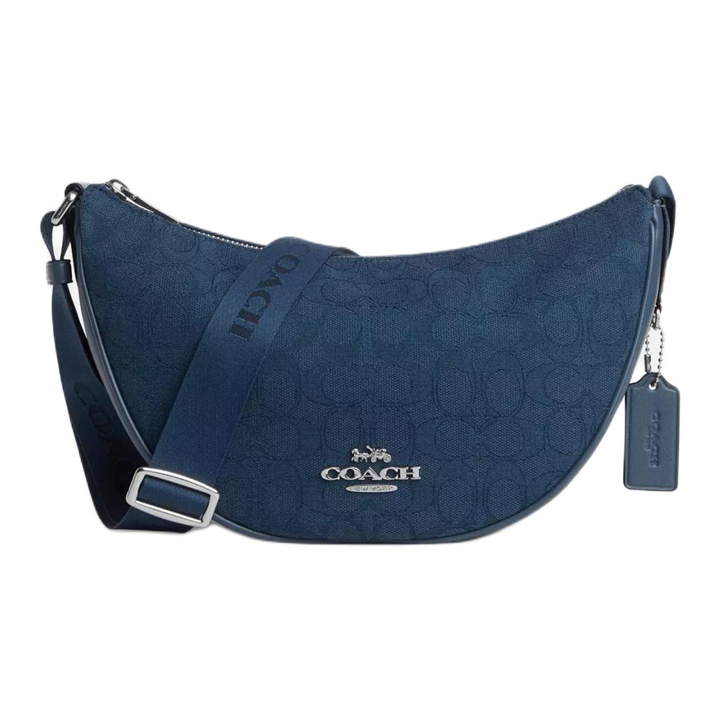 

Coach Pace 29 Top Zip Closure Metal Logo Signature Jacquard Trimmed Fine Calfskin Crossbody Shoulder Bag Large Women bags Dark-Denim-Blue CT822-SVPM1 Gift Box Set (Basic Set+Yellow Box)