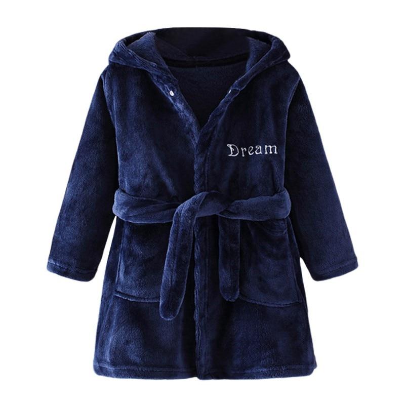 Flannel Cotton Kids Girls Hooded Bathrobe Letter Print Child Toddler Boys Bathing Towel Robe Cute Winter Baby Clothing Sleepwear