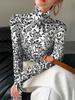 Spring and Autumn Women's Turtleneck Pullover Long Sleeve Temperament Printed T-Shirt