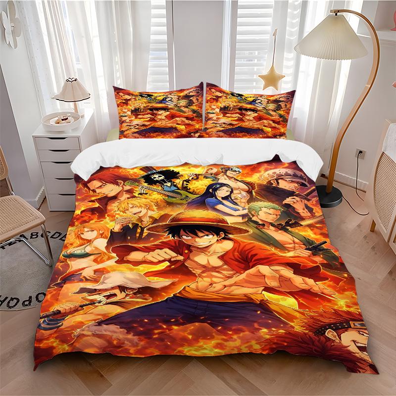 One Piece Adventure Print 3Pcs Bedding Setduvet Cover With 2 Bedropillowcase Home Birthday Gift